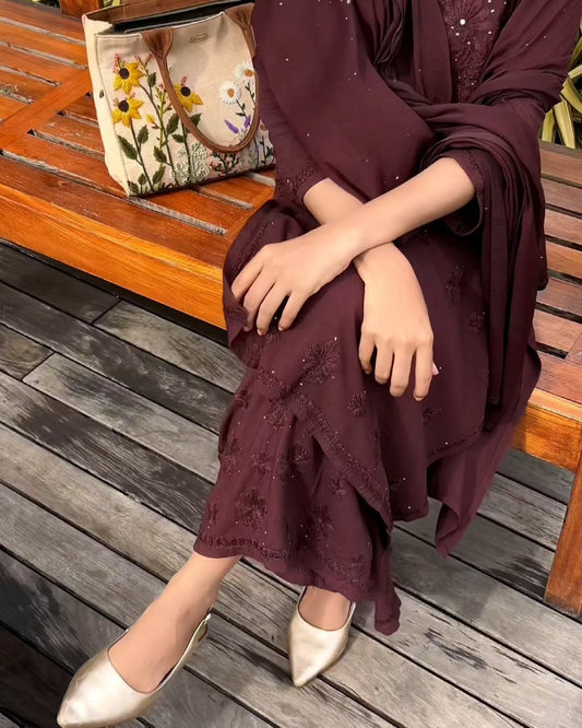 Chikankari Exclusive Kurti_Pent Pair (Brown)