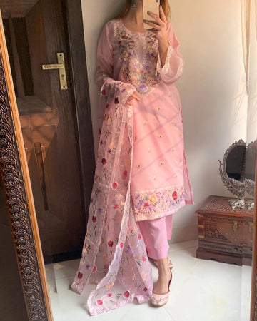 Soft Pink Designer Embroidery Work Suit Set