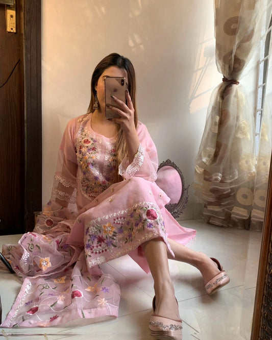 Soft Pink Designer Embroidery Work Suit Set