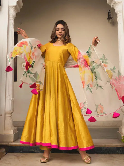 Sunflower Yellow Anarkali Set - Set Of Three