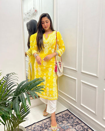 Hand Embroidery Chikankari Long Kurti for Women