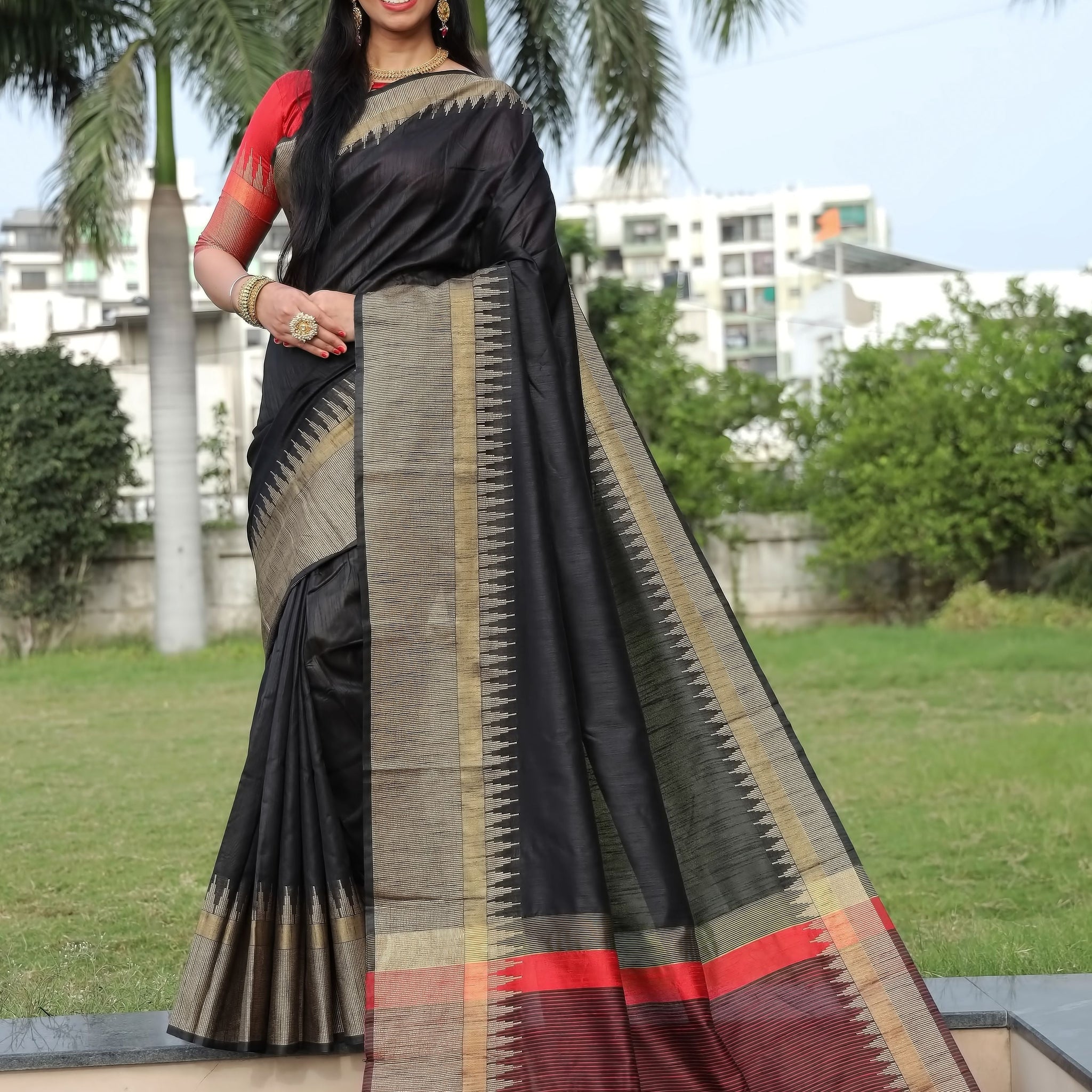 Eerie Black Tussar Silk Saree