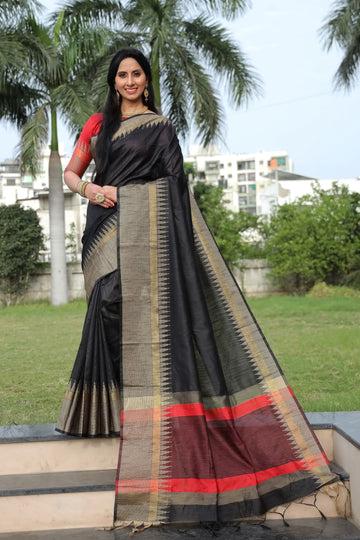 Eerie Black Tussar Silk Saree