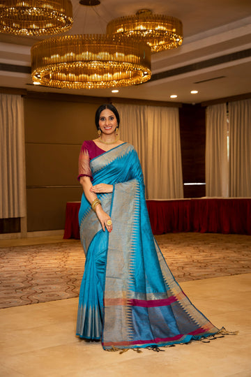Eastern Blue Banarasi Raw Silk Saree