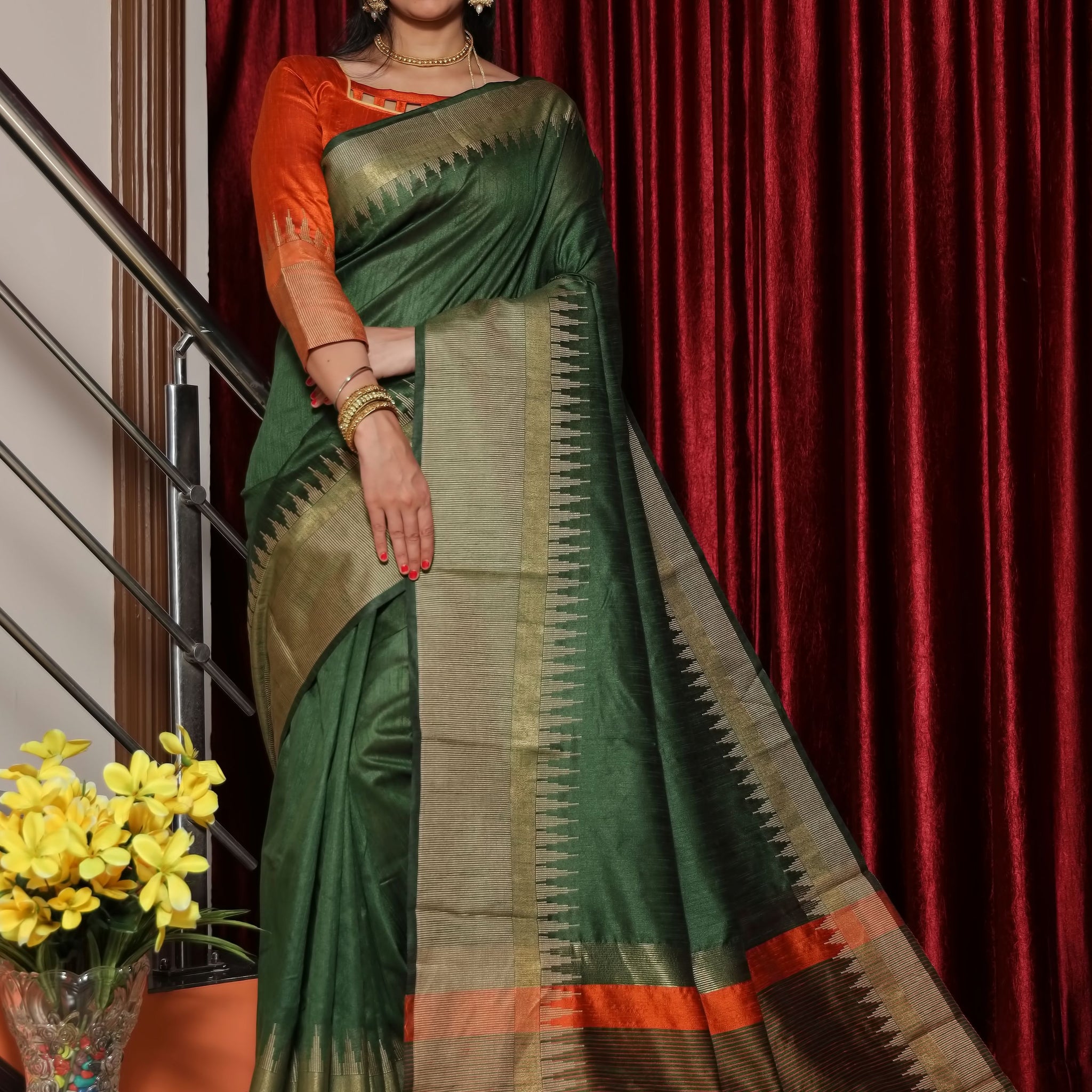 Tom Thumb Green Tussar Silk Saree