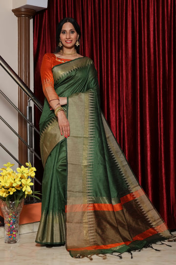 Tom Thumb Green Tussar Silk Saree