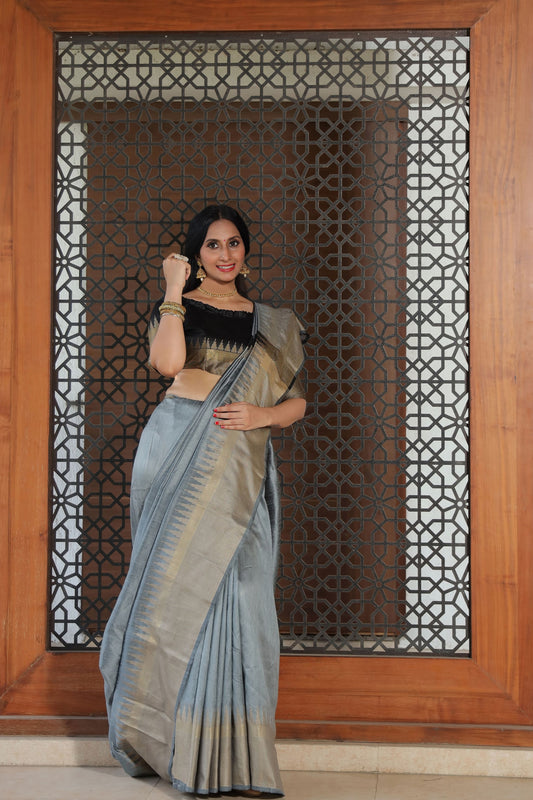Opal Grey Linen Silk Saree