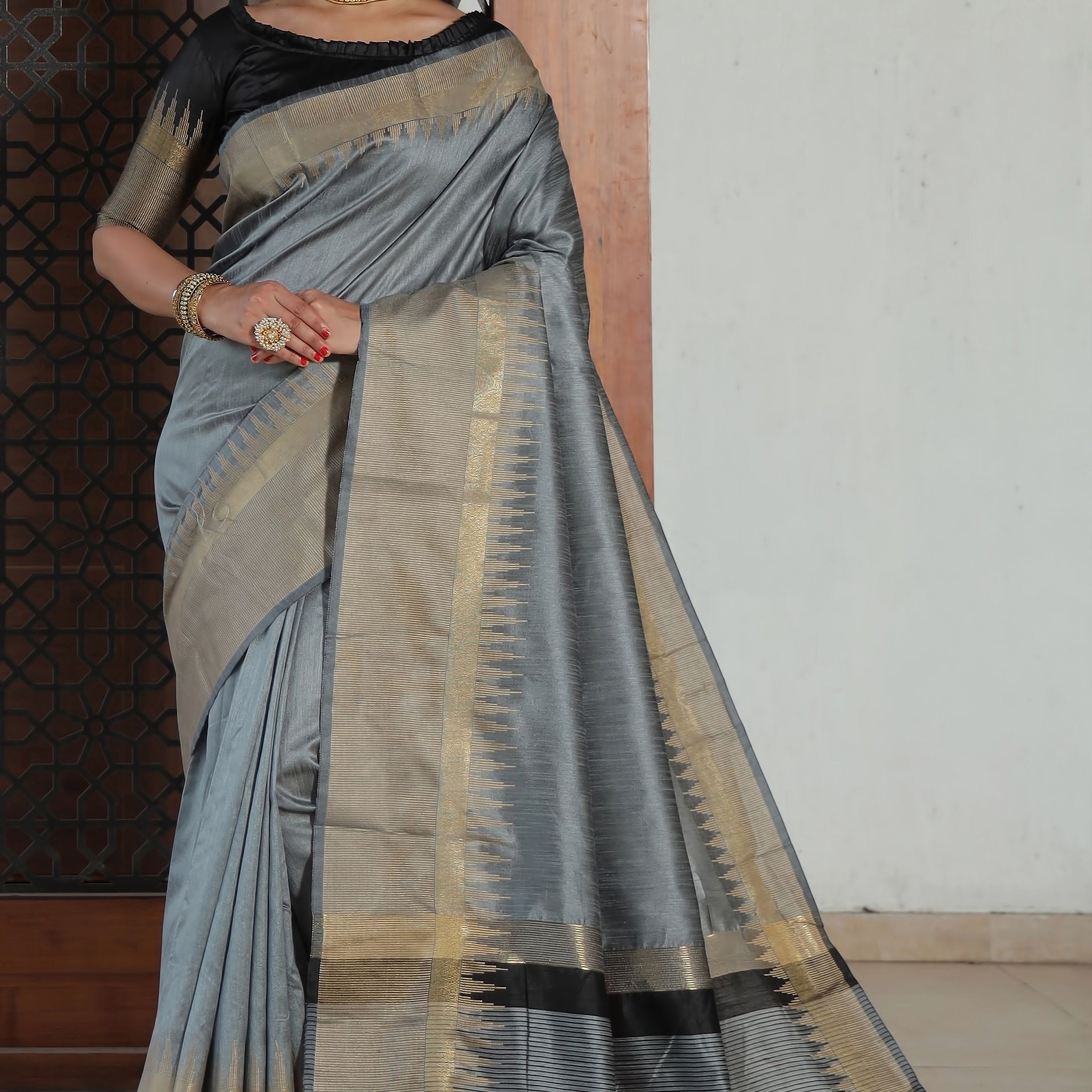 Opal Grey Linen Silk Saree