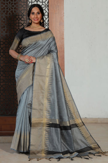 Opal Grey Linen Silk Saree
