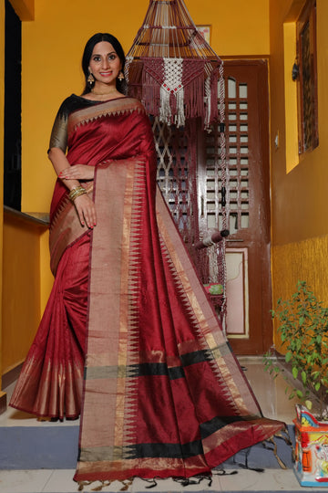 Majestic Maroon Linen Silk Saree