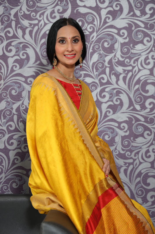 Nugget Yellow Tussar Silk Saree