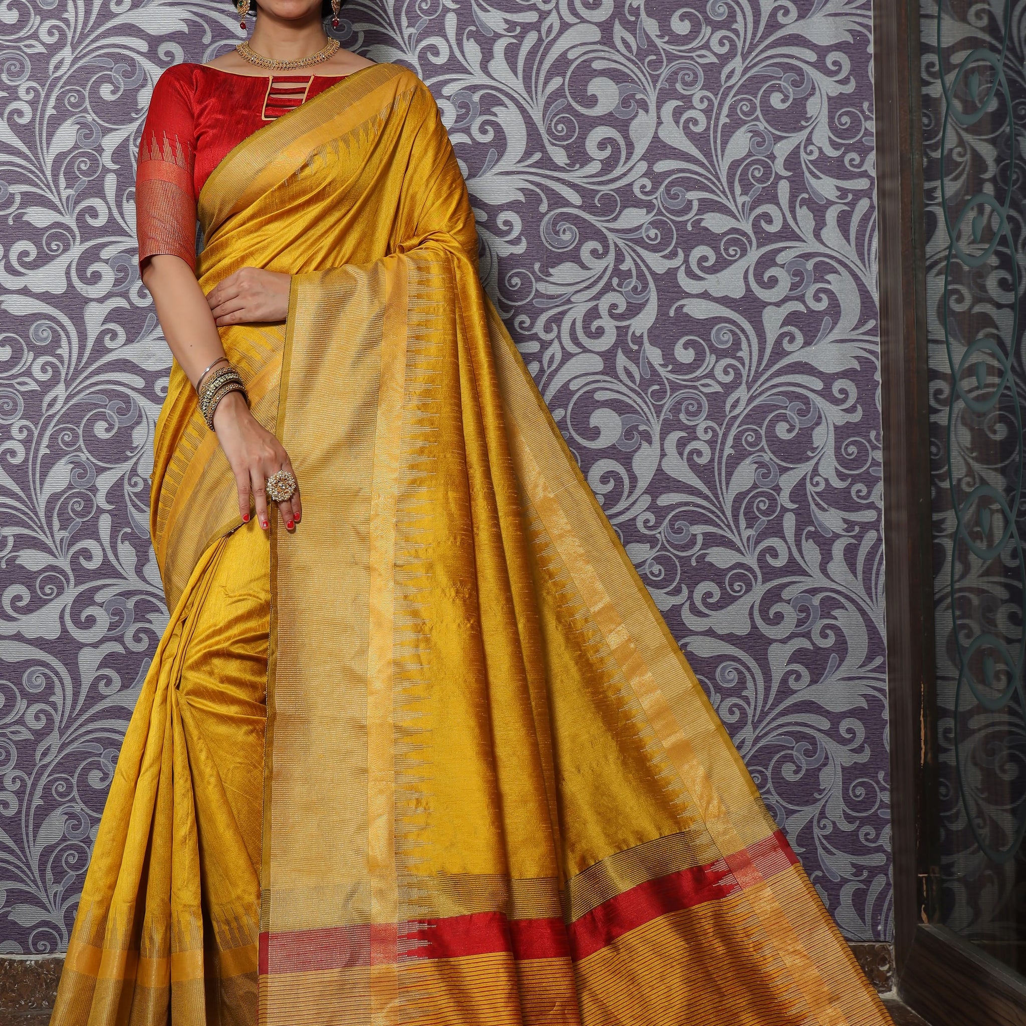 Nugget Yellow Tussar Silk Saree
