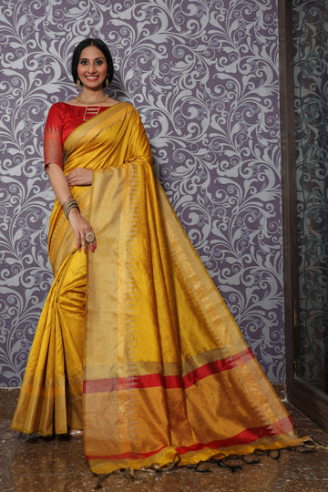 Nugget Yellow Tussar Silk Saree
