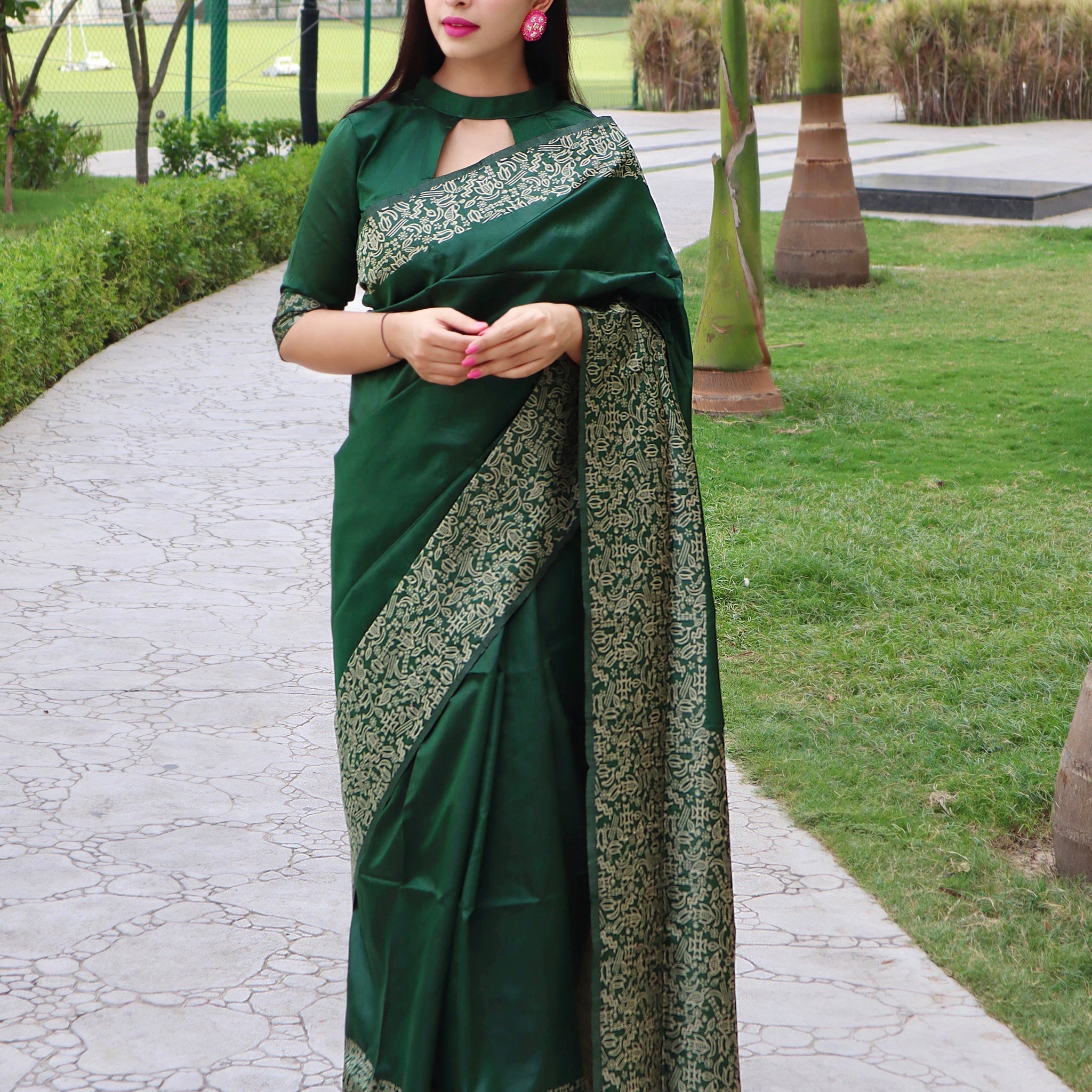 Green Raw Silk Woven Trendy Saree