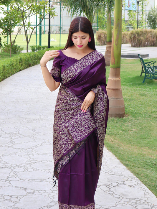 Purple Color Handloom Raw Silk Saree