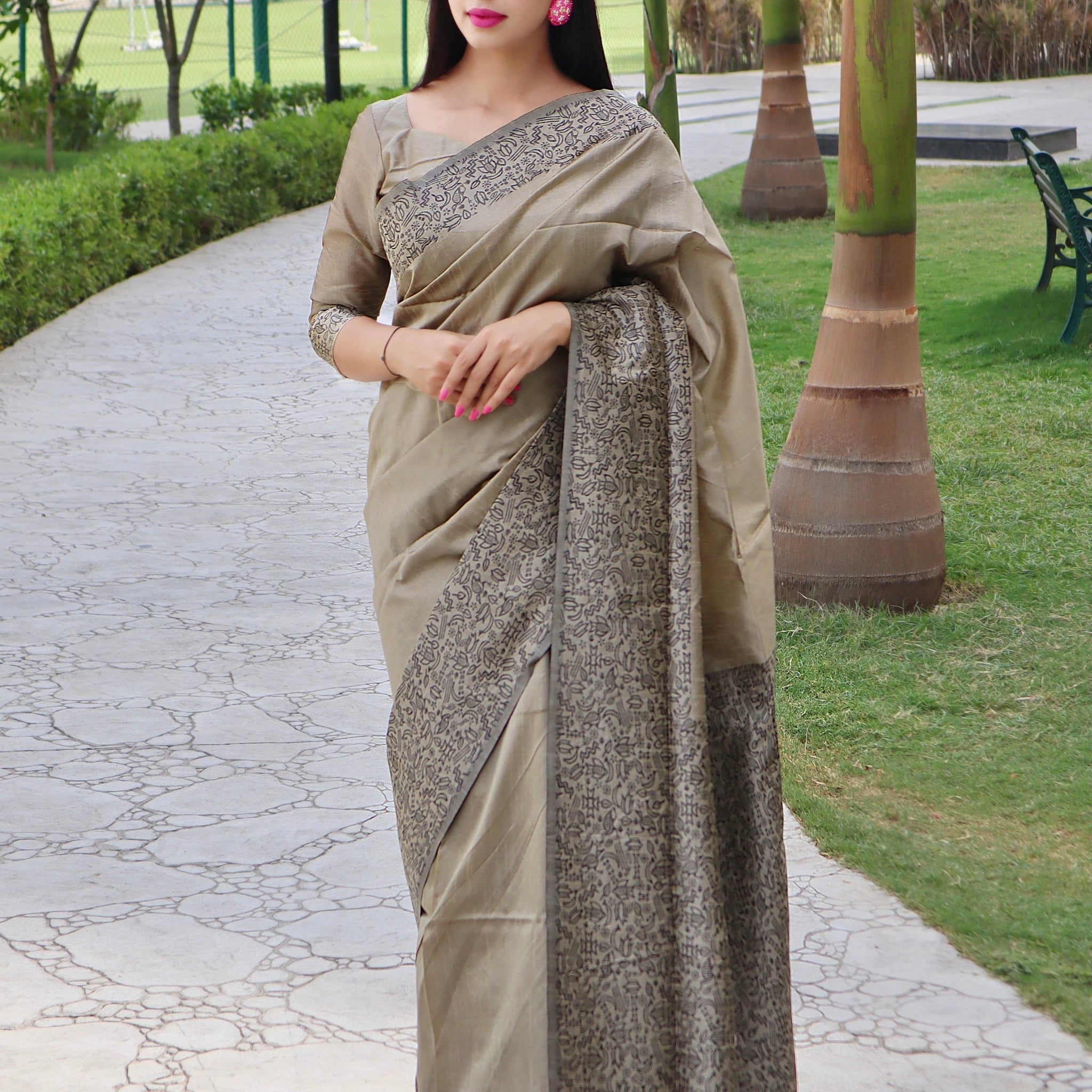 Shadow Brown Banarasi Raw Silk Saree