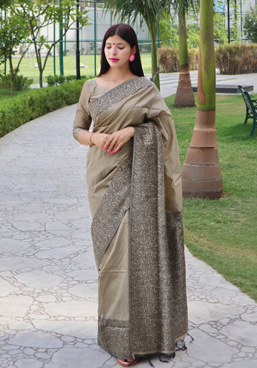 Shadow Brown Banarasi Raw Silk Saree