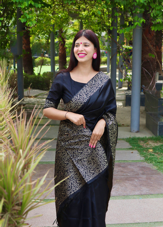 Jade Black Banglori Raw Silk Saree
