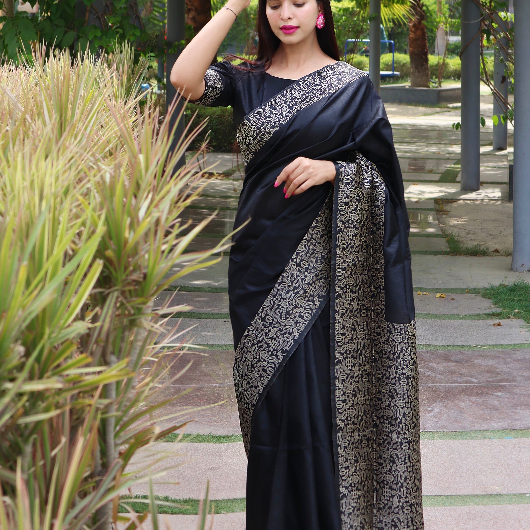 Jade Black Banglori Raw Silk Saree