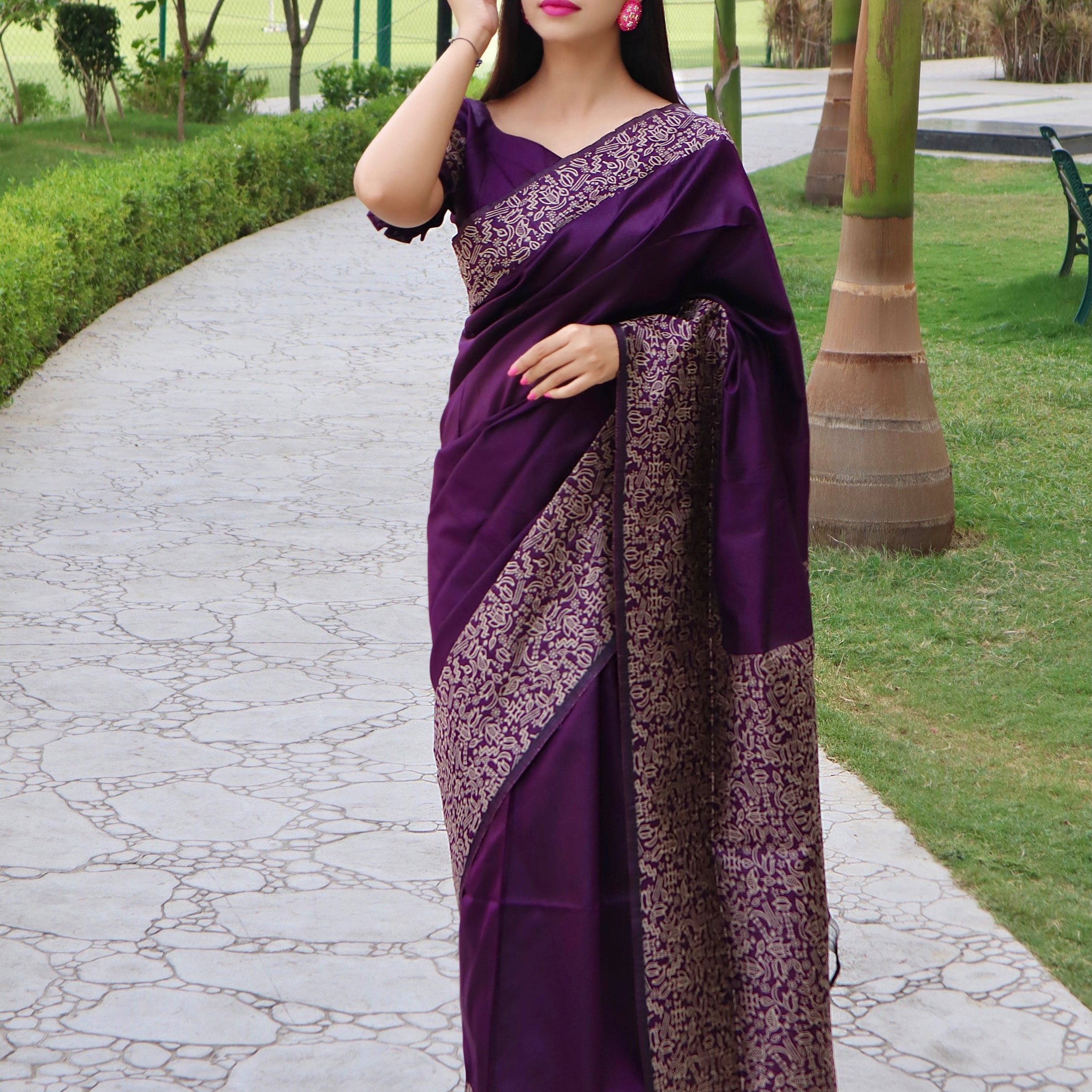 Purple Color Handloom Raw Silk Saree