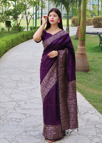 Purple Color Handloom Raw Silk Saree