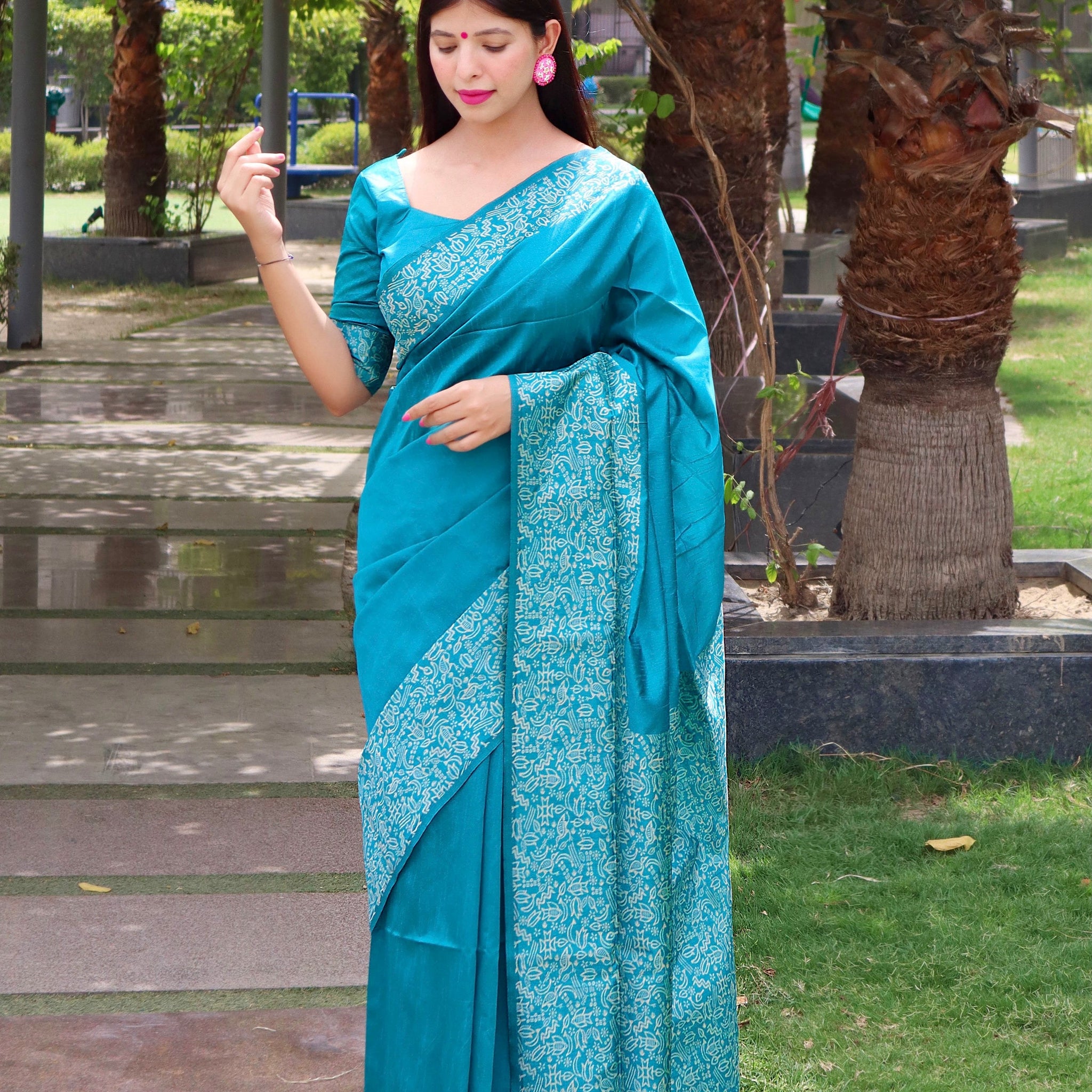 Cerulean Blue Banarasi Raw Silk Saree