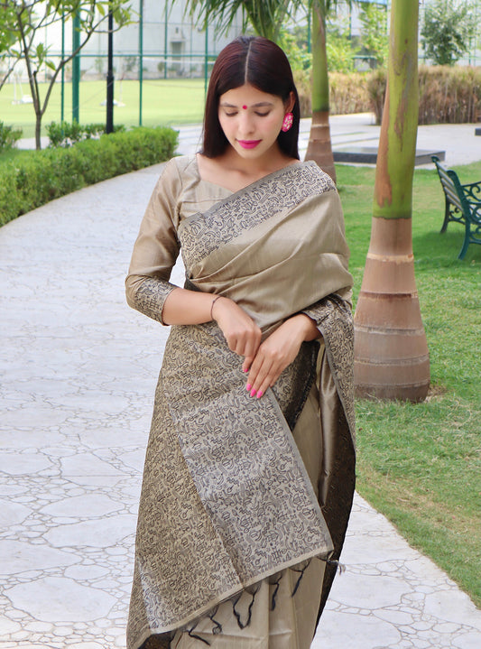 Shadow Brown Banarasi Raw Silk Saree