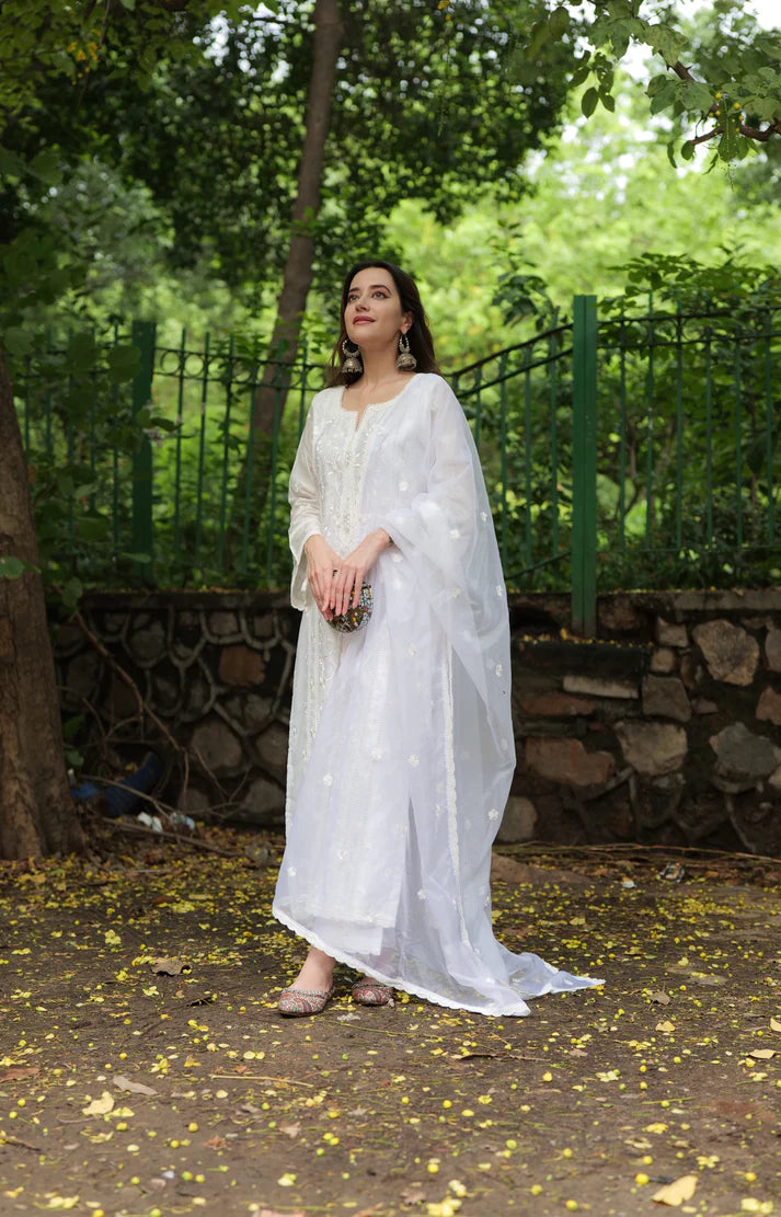 White Embroidered Suit Set.