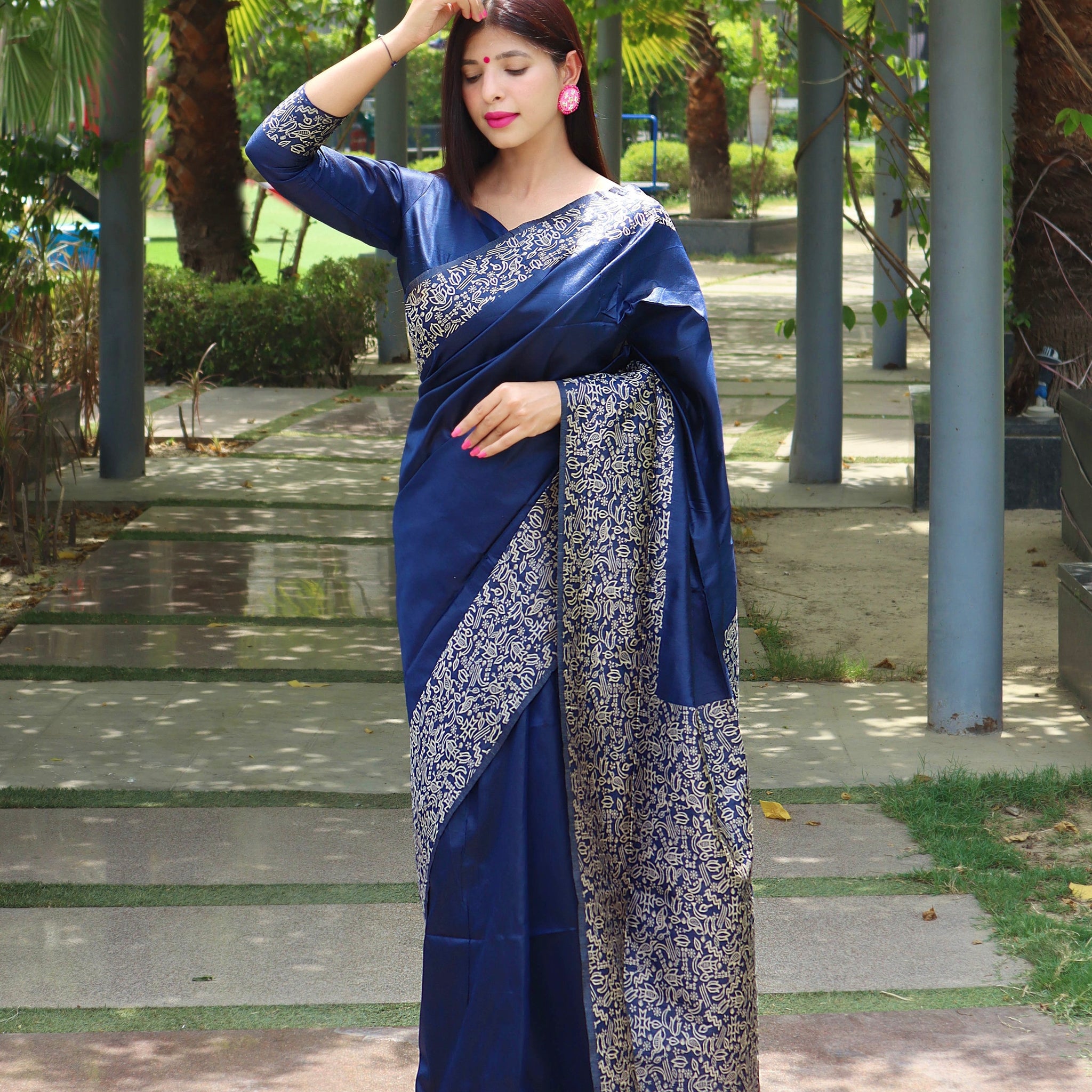 Navy Blue Banarasi Raw Silk Saree