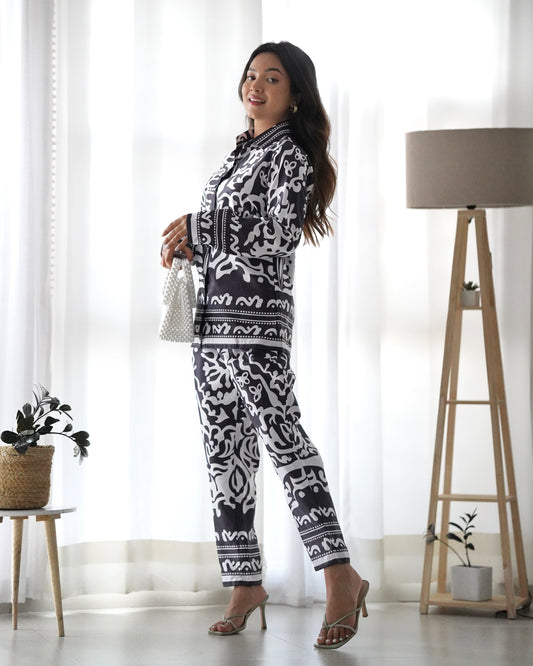 WHITE & BLACK FLORAL PATTERN CO-ORD SET