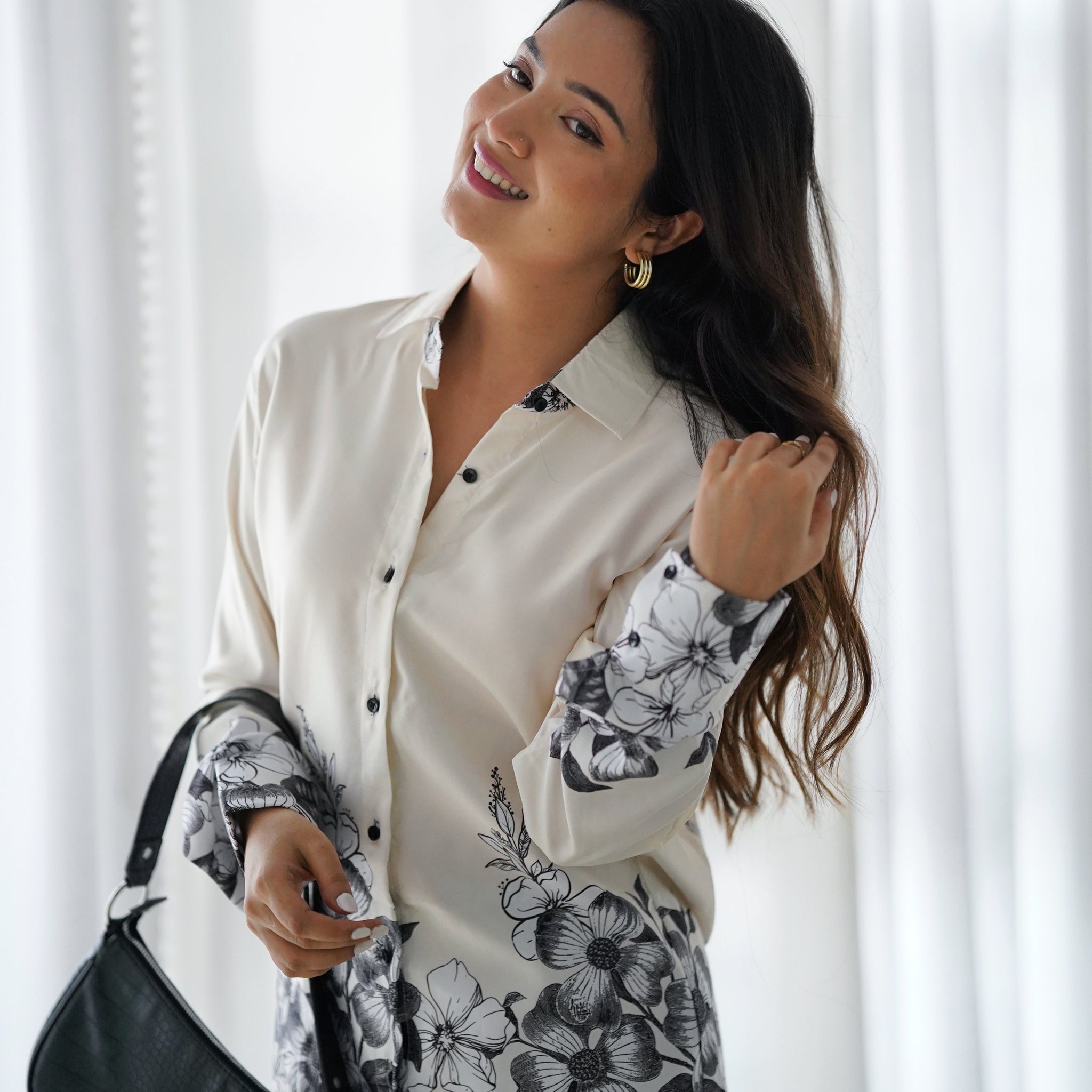 WHITE WITH BLACK FLORAL CO-ORD SET