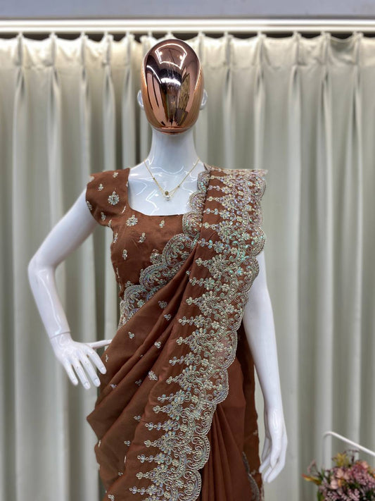 DESIGNER BRIDEMADE SEQUENCE EMBROIDERY SAREE WITH WORK BLOUSE