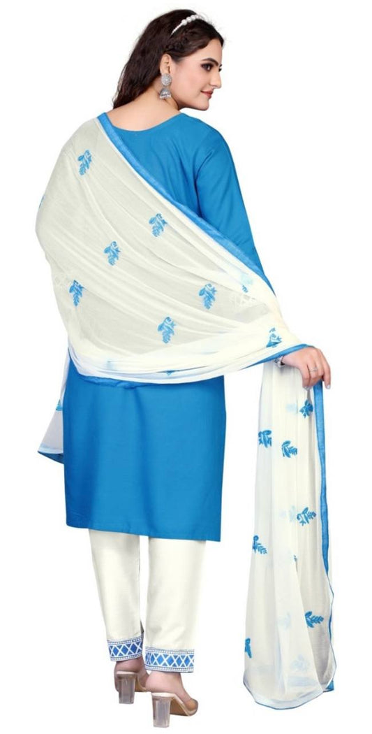 Exclusive Chikankari Kurti_Pant Set With Dupatta (sky Blue )