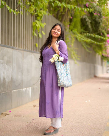 Chikankari Exclusive Kurti_Pent Pair (PURPLE)