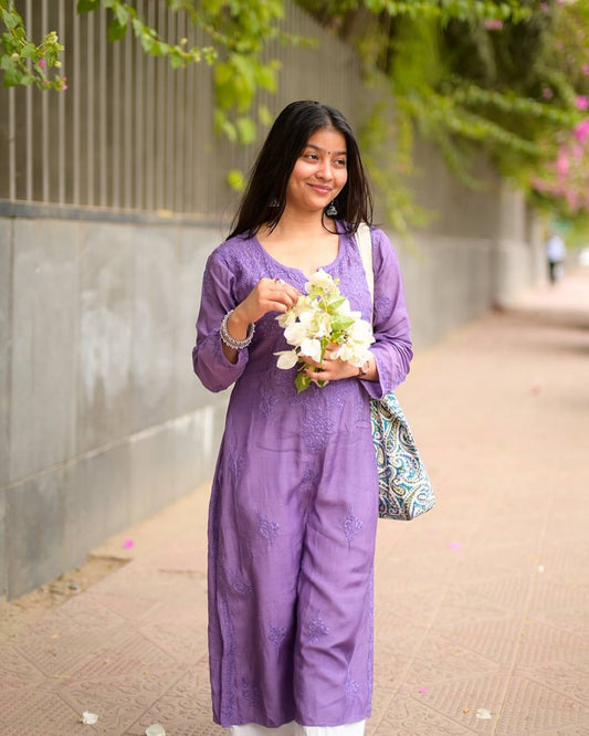 Chikankari Exclusive Kurti_Pent Pair (PURPLE)